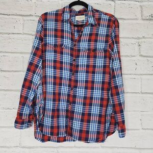 Ralph Lauren Denim & Supply Women Red Blue Plaid Button-Up Shirt Medium Cotton